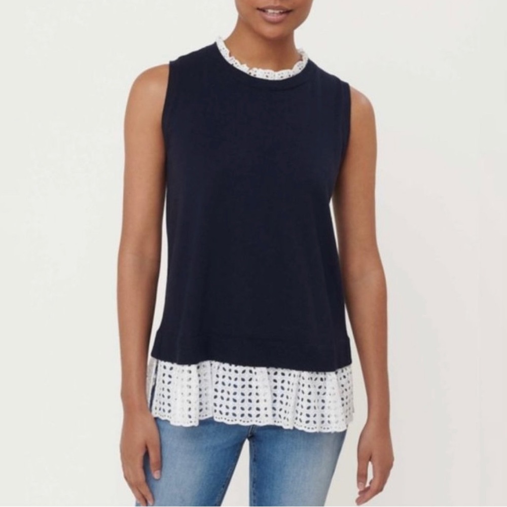 Loft Sleeveless Sweater with Lace Trim